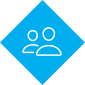 Two people on blue background
