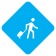 Walking man with suitcase on blue background