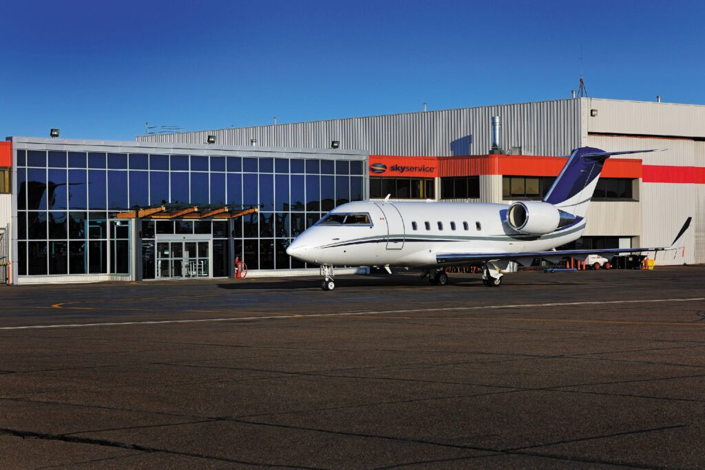 Plane in front of Skyservice building