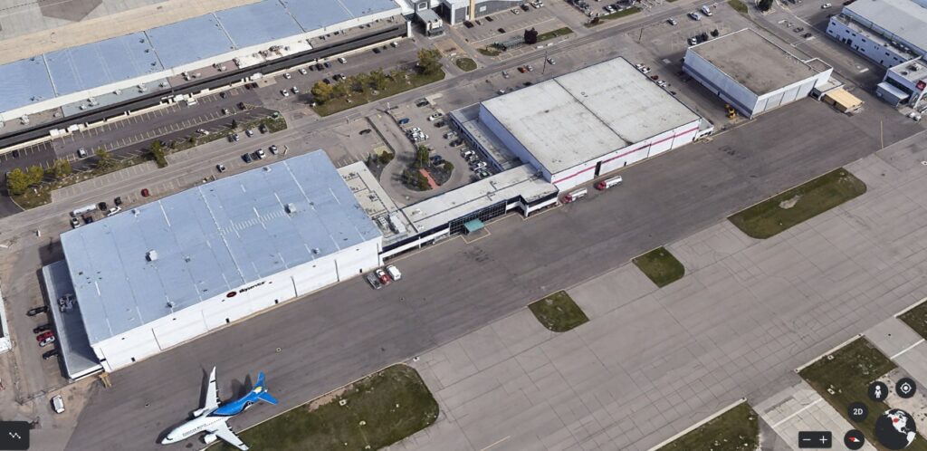 Drone view on the warehouses and planes