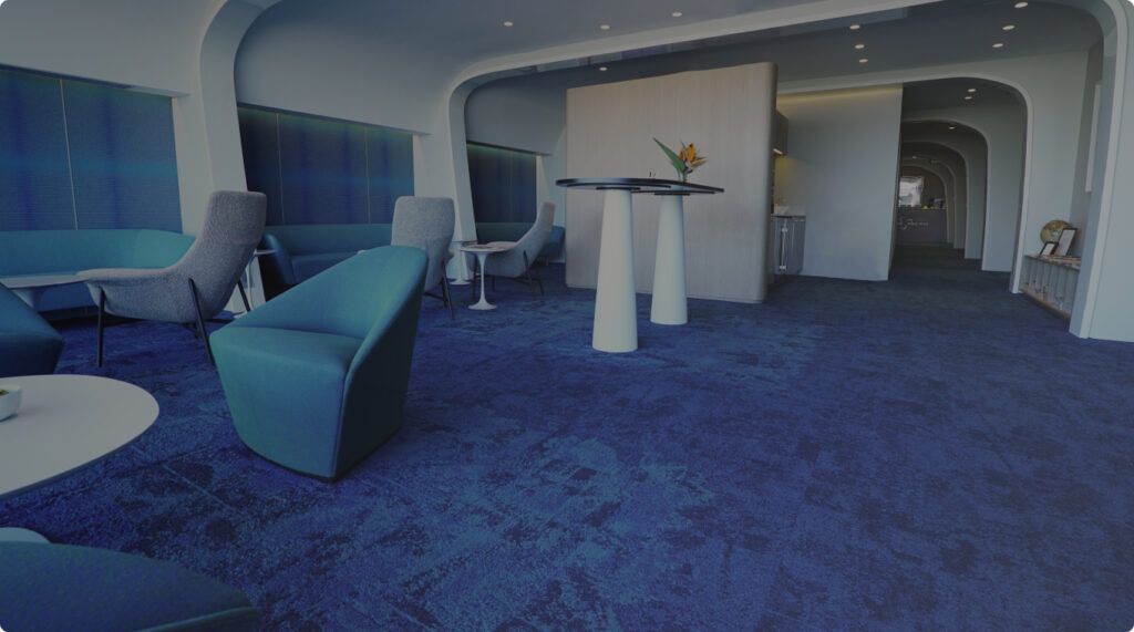 Waiting room with blue carpet