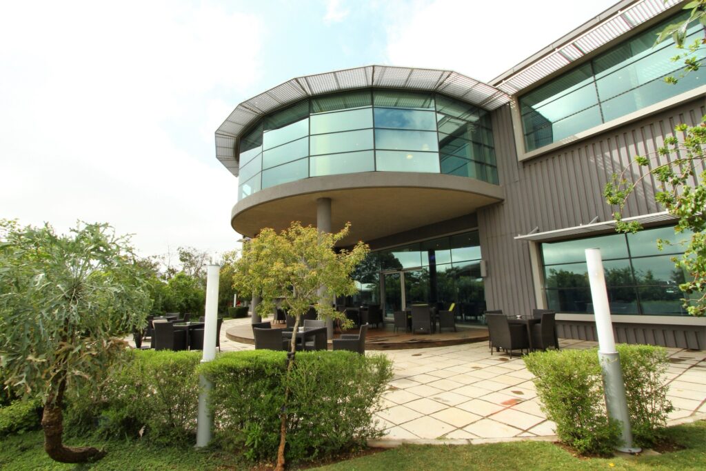 Fireblade Aviation building and trees