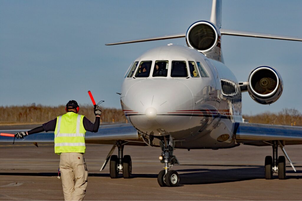 Controller and plane on the airport