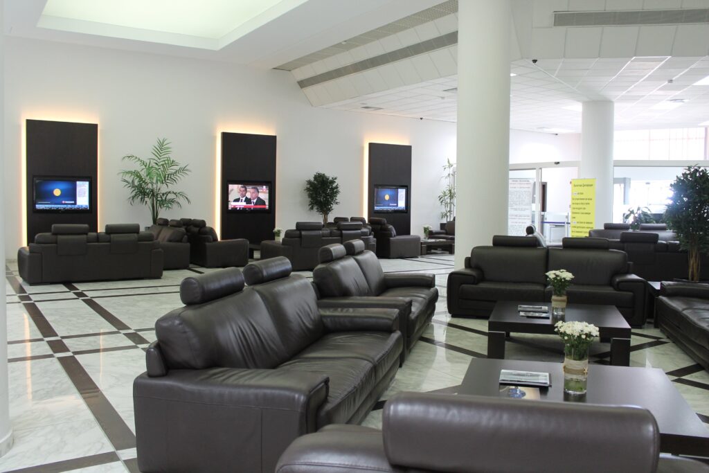 Waiting room with a lot of sofas