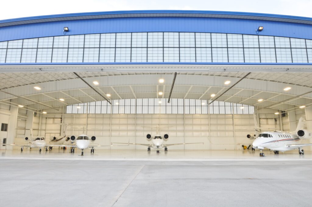 Hangar with aeroplanes