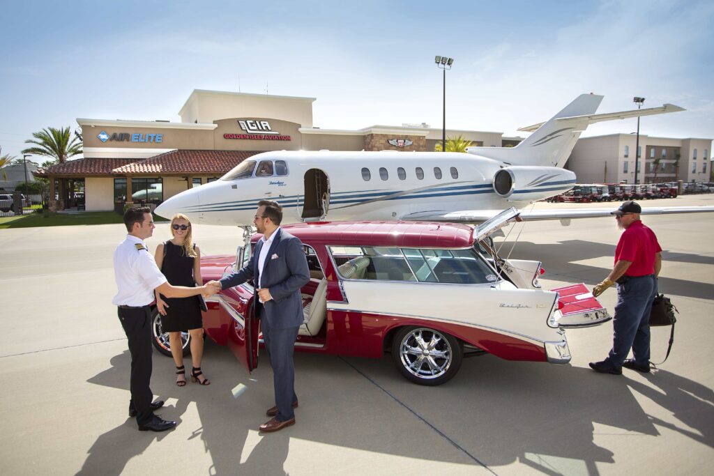 People getting into the car on the airport tarmac