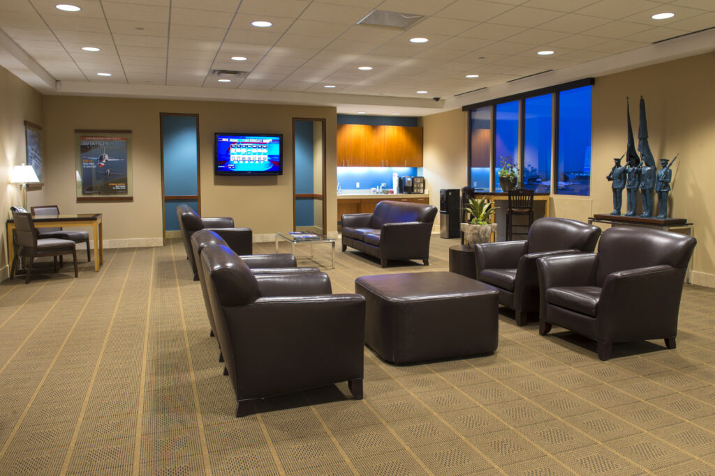 Hotel lobby overview in passenger space