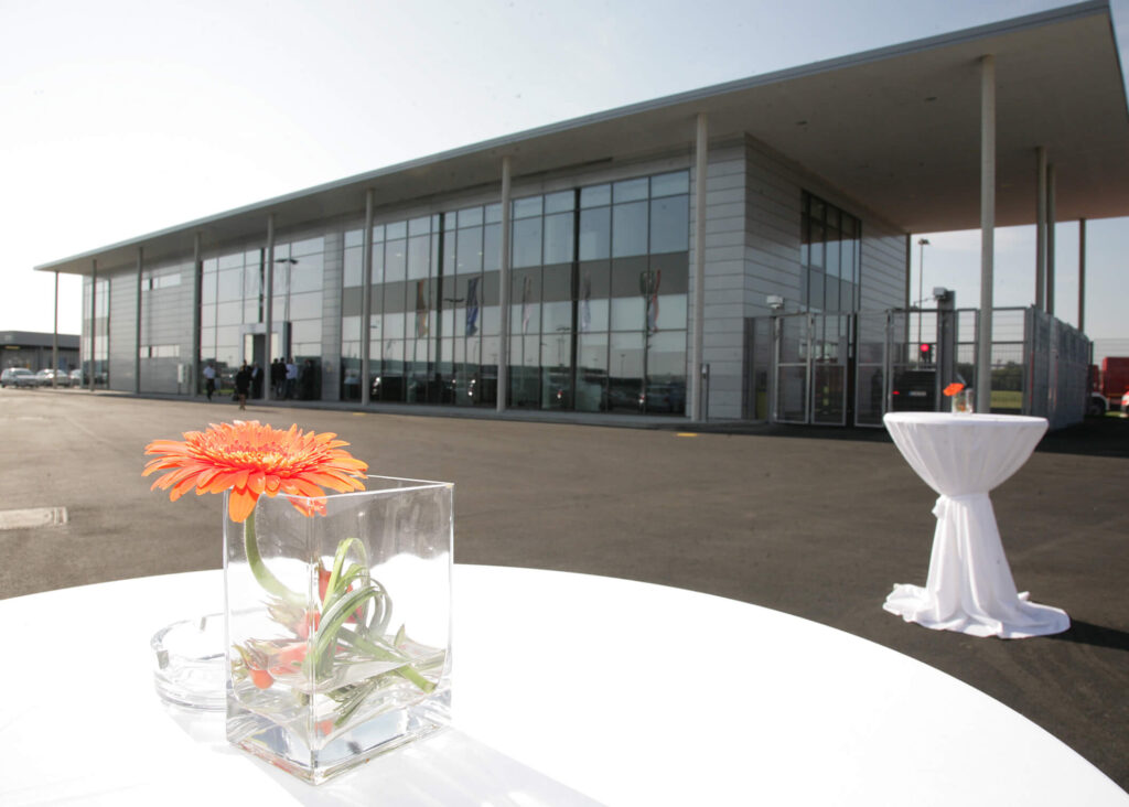 Flower on table in front of the building