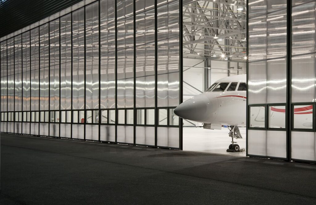 Plane leaving the hangar