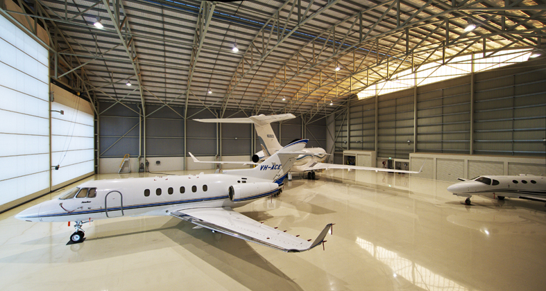 View of light aircraft in the hangar