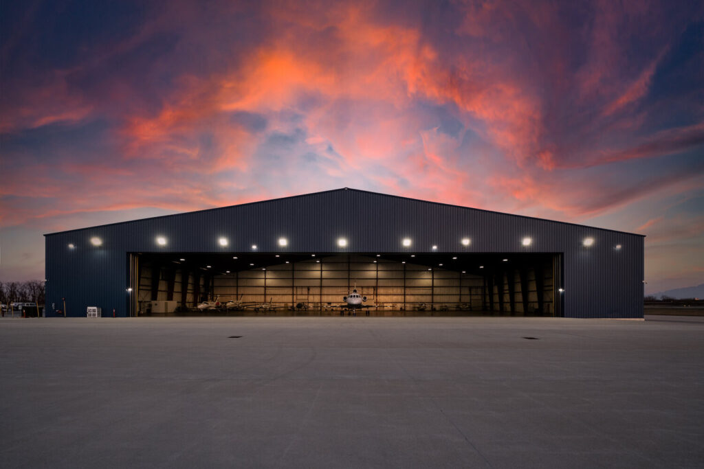 Hangar at sunset