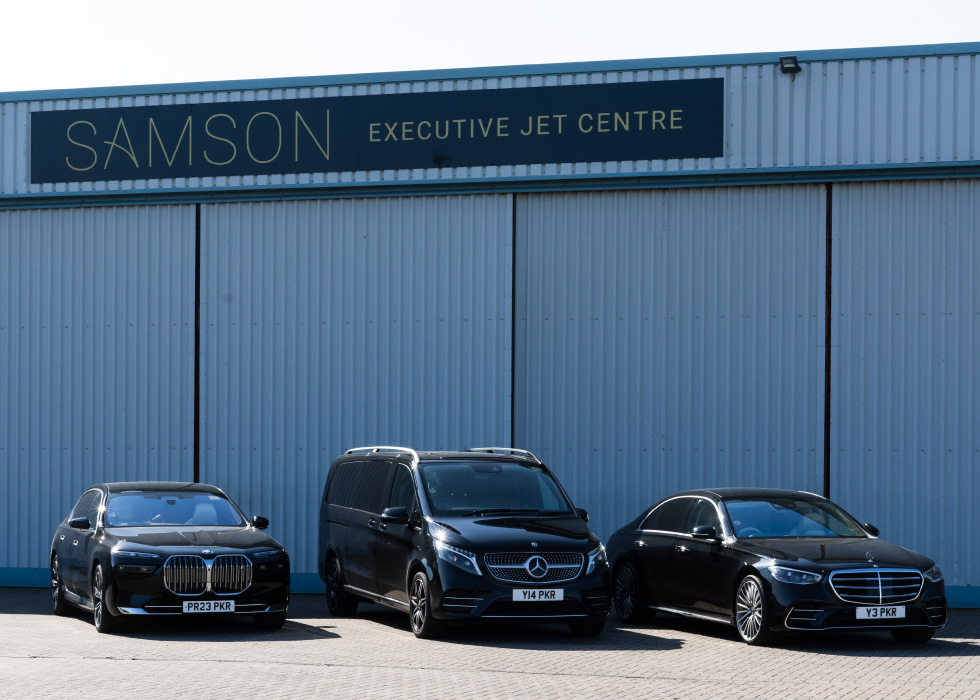 Samson vehicles outside the Samson Executive Jet Centre