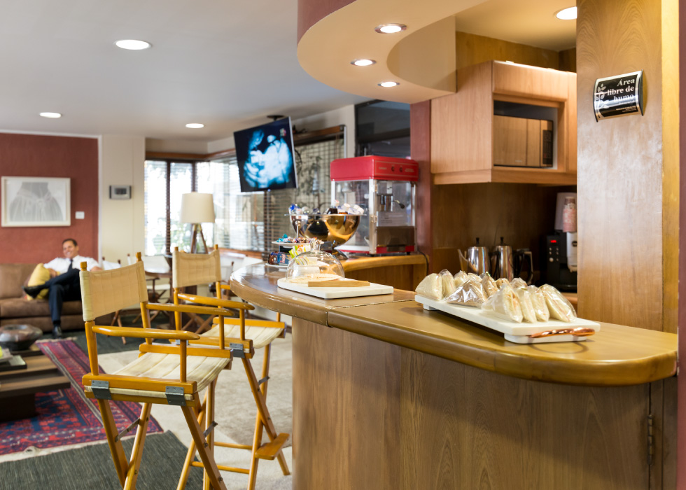 A crew lounge shown with food