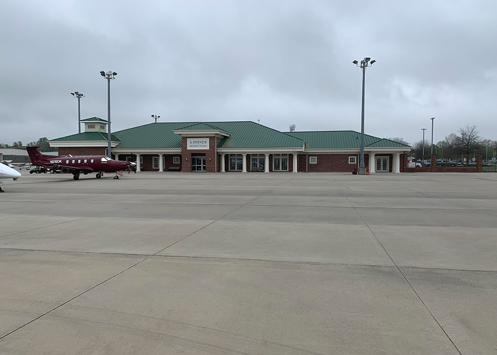 Airplanes seen parked outside the Augusta Regional Airport building