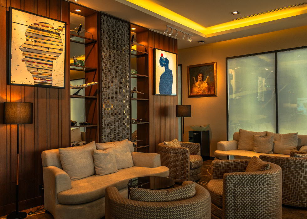 An MJets lounge furnished with sofas